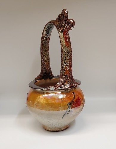 #220413 Raku Glitter Glaze Basket $110 at Hunter Wolff Gallery